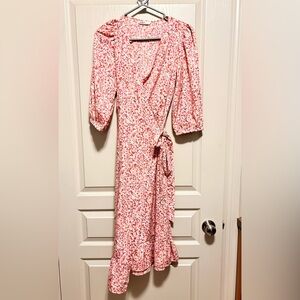 Pink floral wrap around dress